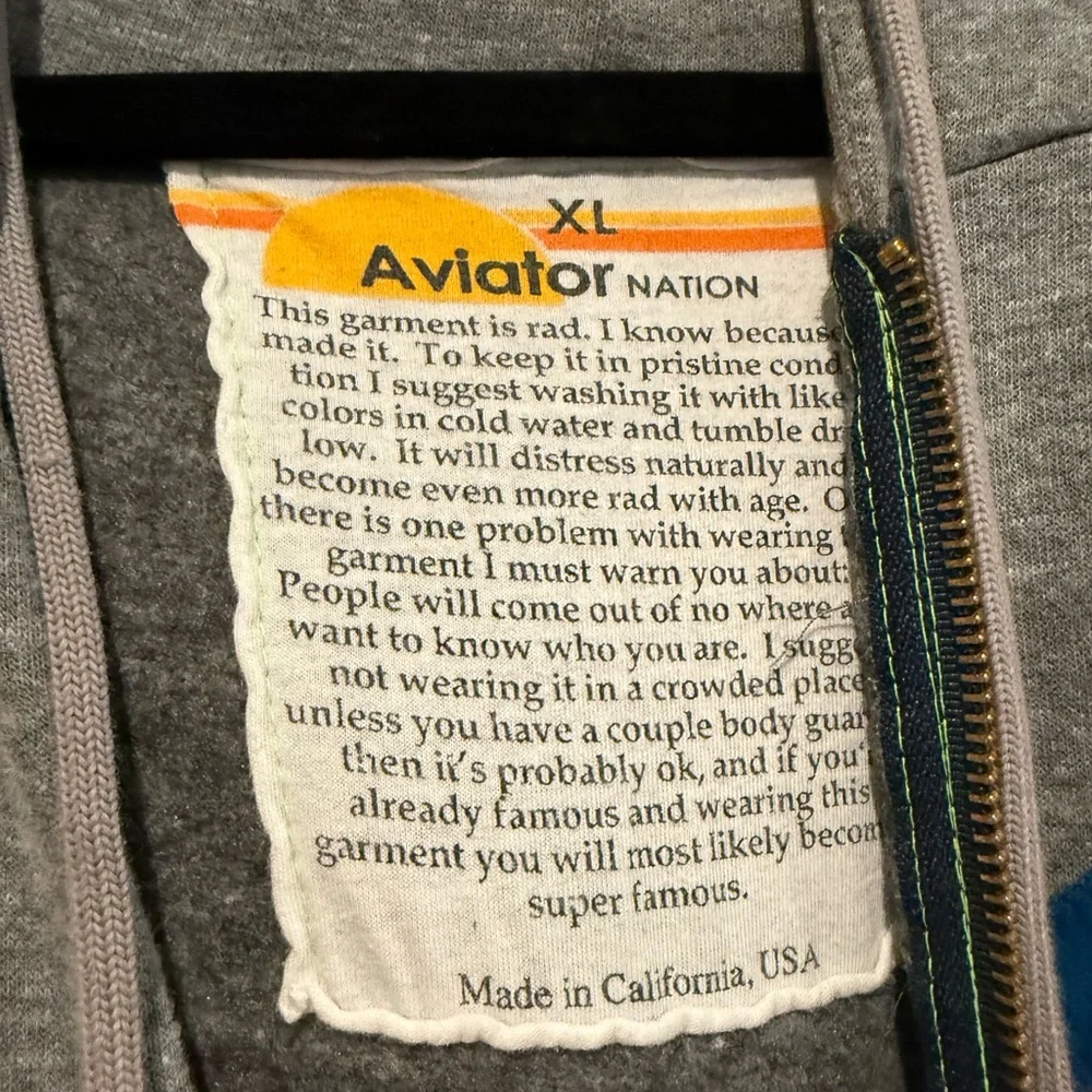 Aviator Nation Gray Zip-Up Sweater with Blue, Red, and Orange Stripe - Picture 2 of 4